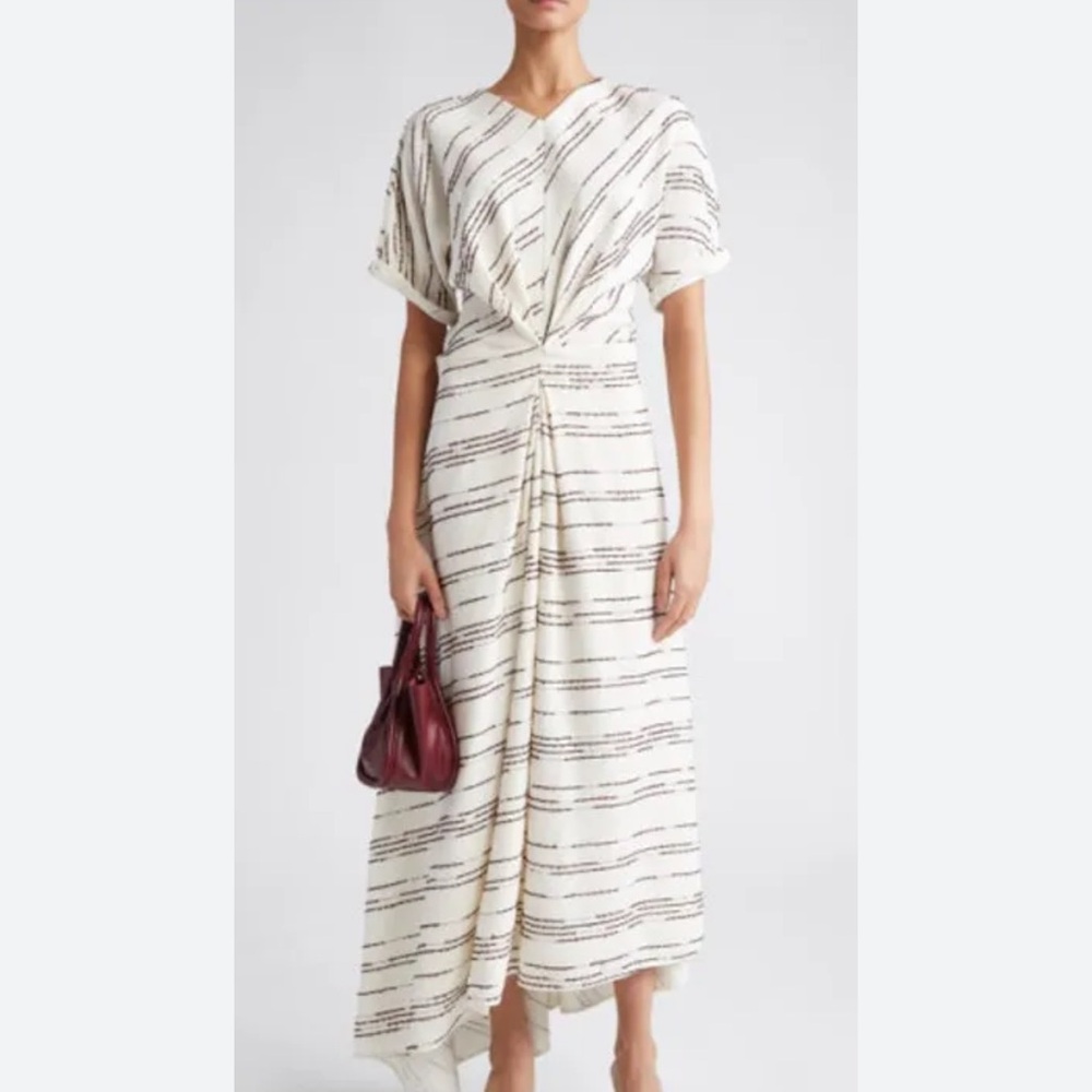 Proenza Schouler Textured Stripe Asymmetric Midi Dress in White Multi